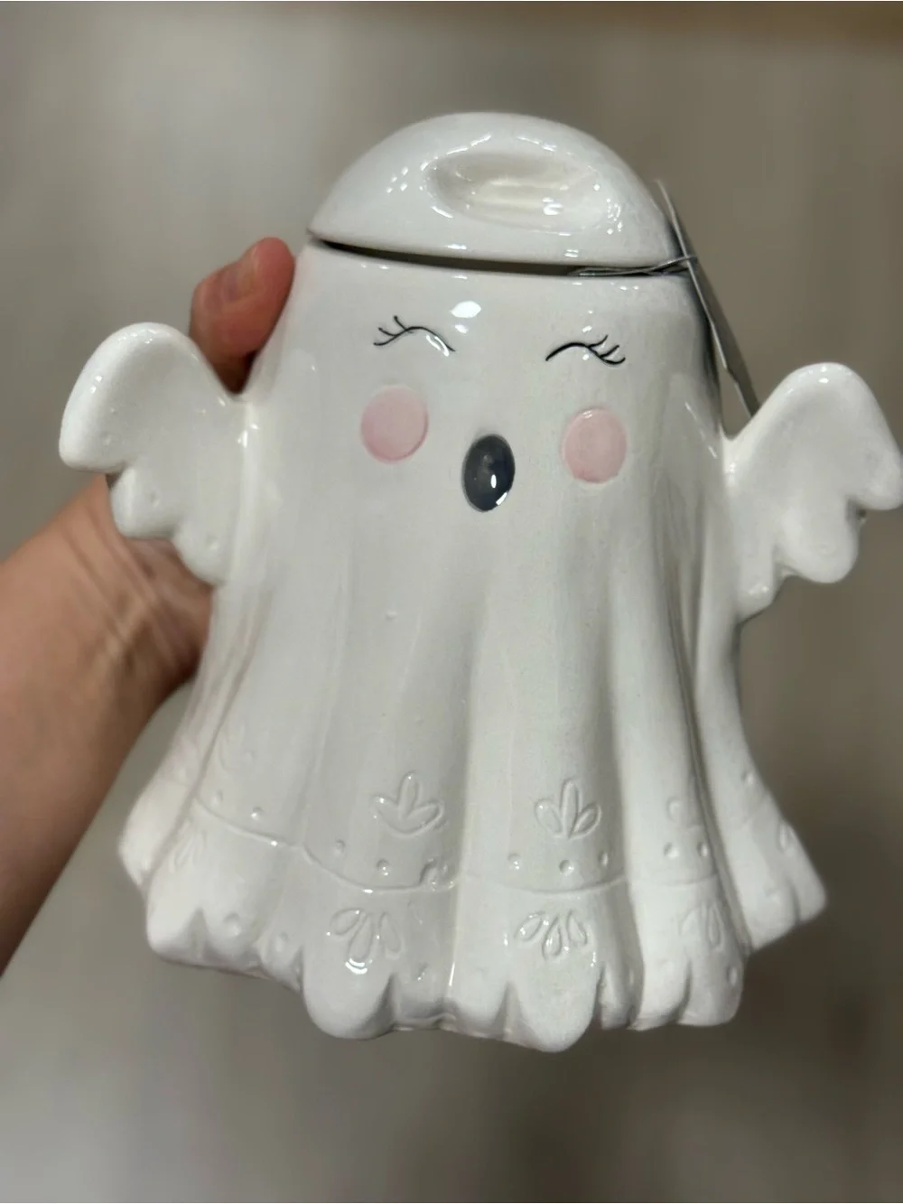 10 strawberry streetWhite Ceramic Ghost Cookie Jar - Cute Halloween Treat Holder